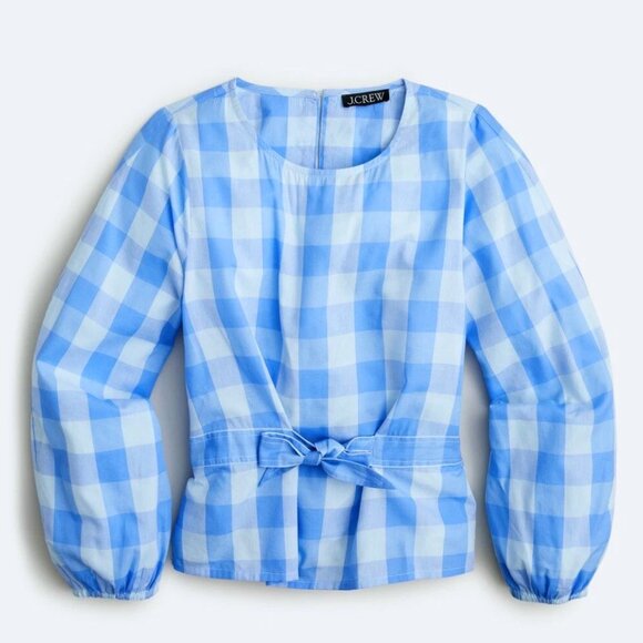 NWT J Crew sz XXL blue Bow front top in Bristow Gingham - Picture 2 of 4